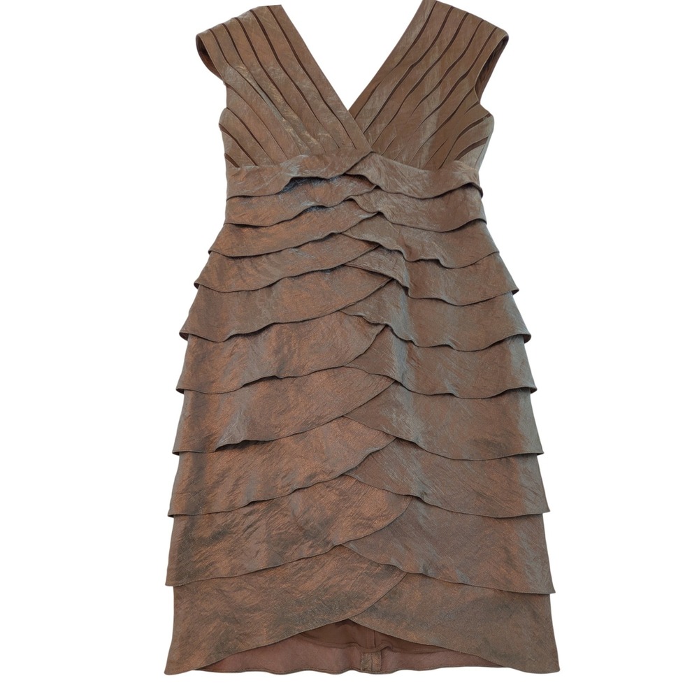 Adrianna Papell Womens Metallic Bronze Tiered Petal Cocktail Dress Size 8
